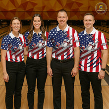 Load image into Gallery viewer, Custom American Flag Bowling Shirt Funny Blue Red White Bowling Jersey for Women Polo &amp; Quarter-Zip QZT929