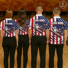 Load image into Gallery viewer, Custom American Flag Bowling Shirt Funny Blue Red White Bowling Jersey for Women Polo &amp; Quarter-Zip QZT929