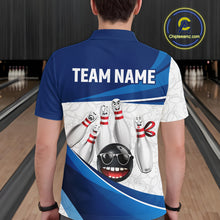 Load image into Gallery viewer, Blue Funny Bowling Shirt Custom Pattern Bowling Team Jersey Polo &amp; 1/4-Zip Bowling Gift for Men QZT930