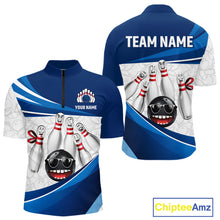 Load image into Gallery viewer, Blue Funny Bowling Shirt Custom Pattern Bowling Team Jersey Polo &amp; 1/4-Zip Bowling Gift for Men QZT930