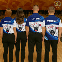 Load image into Gallery viewer, Blue Funny Bowling Shirt Custom Pattern Bowling Team Jersey Polo &amp; 1/4-Zip Bowling Gift for Men QZT930