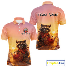 Load image into Gallery viewer, Custom Sunset Raccoon Bowling Team Shirt for Men Bowling Jesey Polo &amp; Quarter-Zip Bowling Outfit QZT977