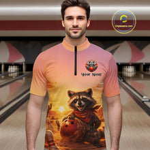 Load image into Gallery viewer, Custom Sunset Raccoon Bowling Team Shirt for Men Bowling Jesey Polo &amp; Quarter-Zip Bowling Outfit QZT977