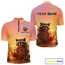 Load image into Gallery viewer, Custom Sunset Raccoon Bowling Team Shirt for Men Bowling Jesey Polo &amp; Quarter-Zip Bowling Outfit QZT977