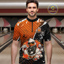 Load image into Gallery viewer, Custom Orange Funny Duck Bowling Team Shirt for Men Bowling League Jersey Polo &amp; Quarter-Zip QZT895