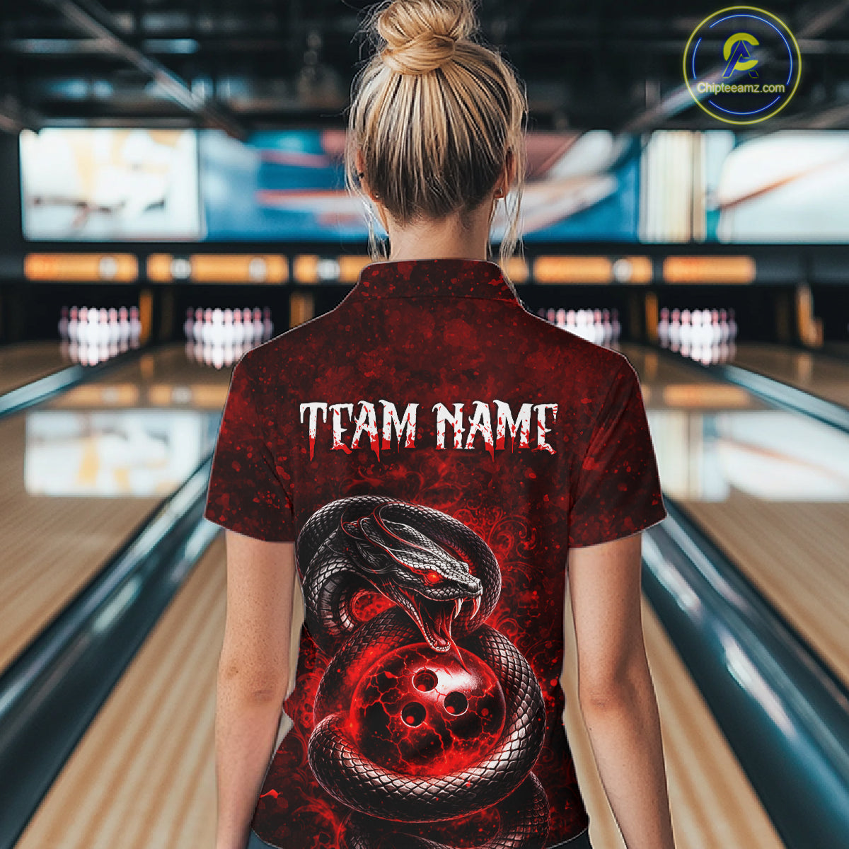 Red Snake Bowling Shirt for Women Personalized Bowling Team Jersey Polo & Quarter-Zip QZT934
