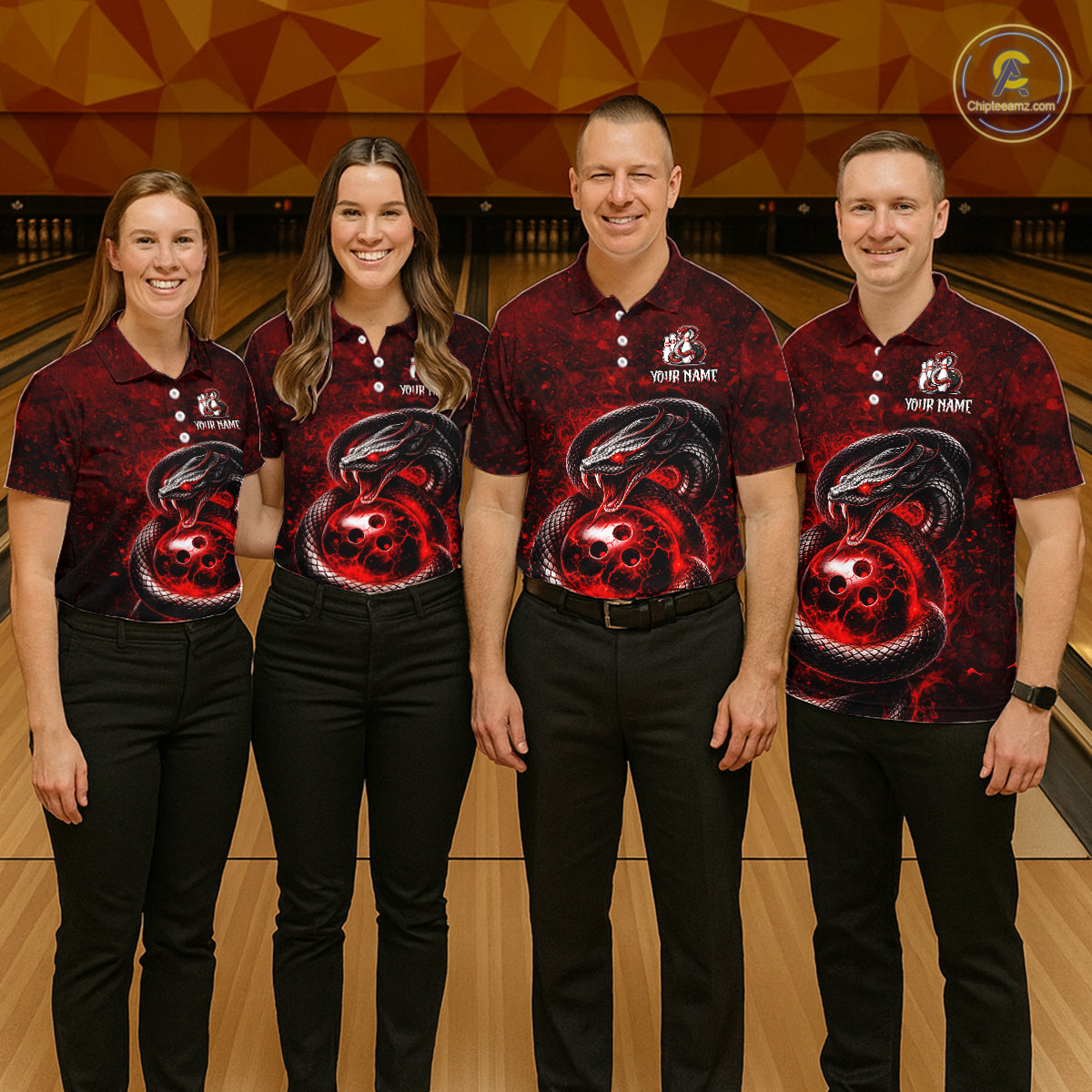 Red Snake Bowling Shirt for Women Personalized Bowling Team Jersey Polo & Quarter-Zip QZT934