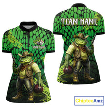 Load image into Gallery viewer, Funny Green Cowboy Alliagator Bowling Shirt for Women Custom Bowling Team Jersey Polo &amp; 1/4-Zip Bowling Outfit QZT1012