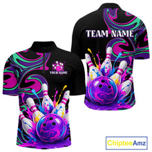 Load image into Gallery viewer, Bowling-themed shirt with colorful design and 'Team Name' text on a white background