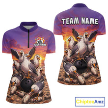Load image into Gallery viewer, Custom Sunset Funny Gull Team Bowling Shirt for Women Bowling League Jersey Polo &amp; Quarter-Zip QZT1017