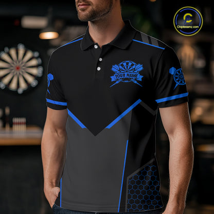Personalized Blue Dart Team Shirt for Men Custom Dart Jersey Polo & 1/4-Zip Dartboard Outfit DHT16