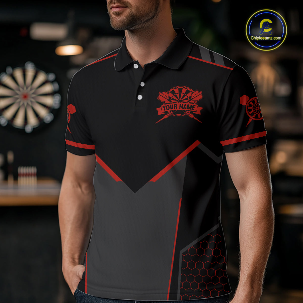 Personalized Red Dart Team Shirt for Men Custom Dart Jersey Polo & 1/4-Zip Dartboard Outfit DHT16