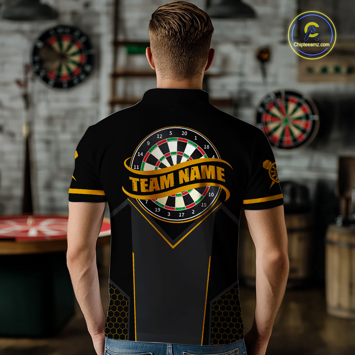 Personalized Yellow Dart Team Shirt for Men Custom Dart Jersey Polo & 1/4-Zip Dartboard Outfit DHT16