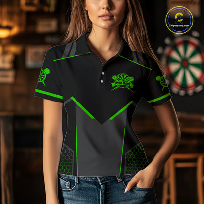 Personalized Green Dart Team Shirt for Women Custom Dart Jersey Polo & 1/4-Zip Dartboard Outfit DHT16