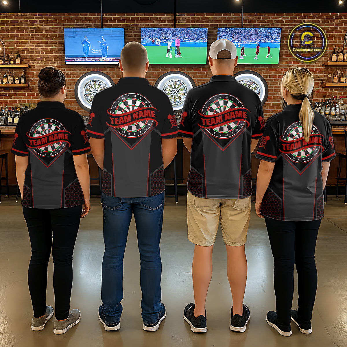 Personalized Red Dart Team Shirt for Men Custom Dart Jersey Polo & 1/4-Zip Dartboard Outfit DHT16
