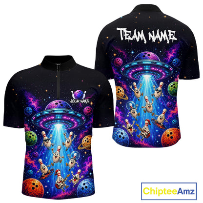 Black cycling jersey with colorful alien and bowling ball design, featuring 'Team Name' text on the back.
