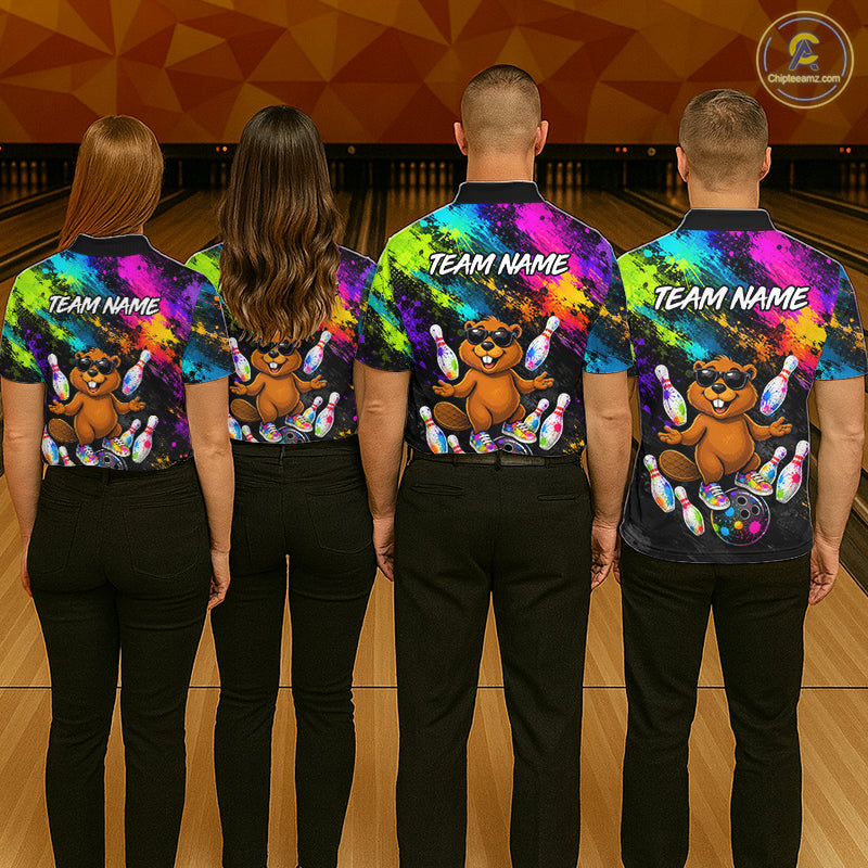 Custom Funny Beaver Bowling Shirt, Colorful Bowling League Jersey for Women, Bowling Outfit QZT1205