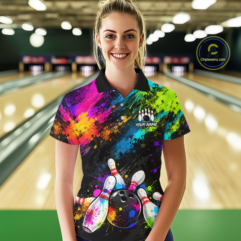 Custom Funny Colorful Bowling Shirt for Women, Bowling League Jersey, Bowling Outfit QZT1206