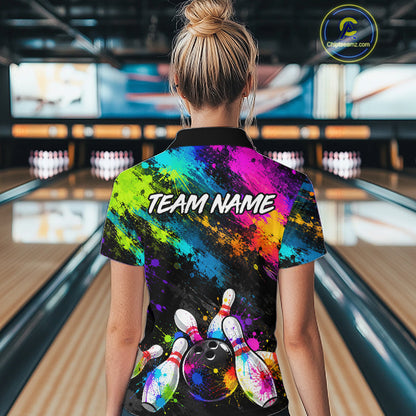Custom Funny Colorful Bowling Shirt for Women, Bowling League Jersey, Bowling Outfit QZT1206