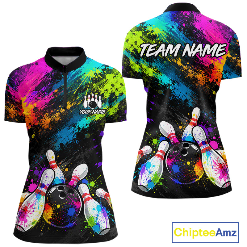 Custom Funny Colorful Bowling Shirt for Women, Bowling League Jersey, Bowling Outfit QZT1206