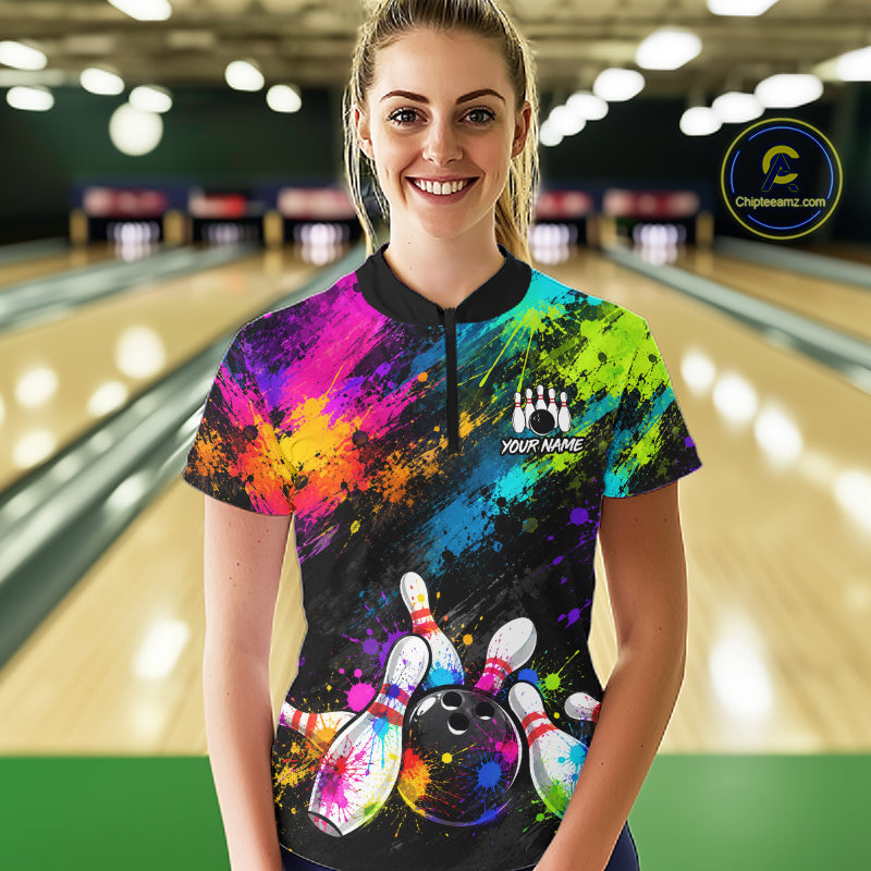 Custom Funny Colorful Bowling Shirt for Women, Bowling League Jersey, Bowling Outfit QZT1206