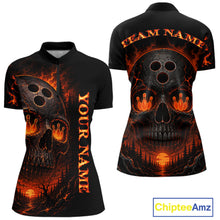 Load image into Gallery viewer, Black quater-zip shirt with fiery skull design on front and back, featuring 'Chiptee Amz' branding.
