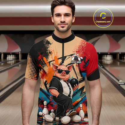 Funny Pig Bowling Shirt for Men Colorful Paint Splatter Bowling Team Jersey QZT1211