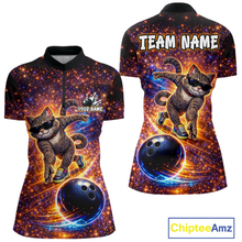 Load image into Gallery viewer, Custom Galaxy Funny Cat Bowling Shirt for Women Bowling League Jersey Polo &amp; Quarter-Zip Bowling Outfit QZT917