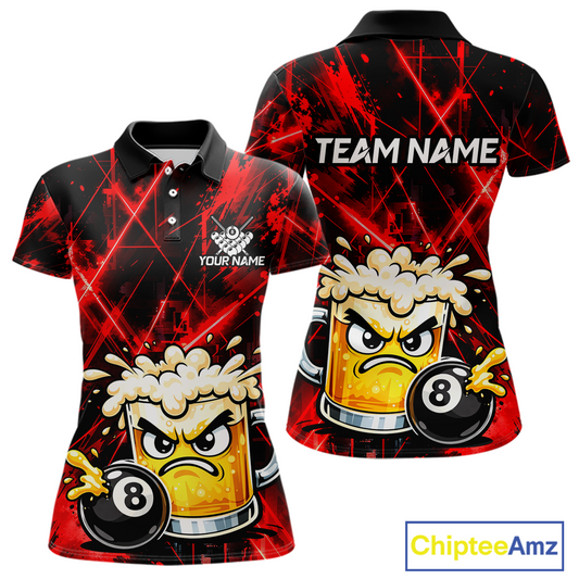Custom Red Funny Beer Billiard Shirt for Women Billiard Jersey 8 Ball Pool Shirt Outfit BHT23