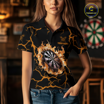Custom Orange Flame Dart Shirt for Women Dart Jersey for Team Dart Gift Polo & 1/4 Zip DHT7