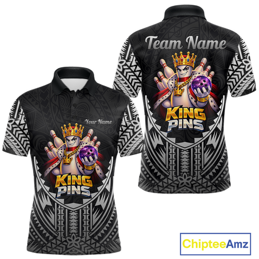 Funny King Pins Bowling Team Shirt for Men Custom Tribal Buddies Bowling Jersey Polo & 1/4 Zip QZT946