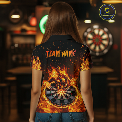 Custom Orange Flame Demon Hand Dart Shirt for Team Dart Jersey for Women Polo & 1/4 Zip DHT13