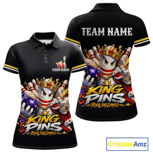 Custom King Pins Bowling Shirt for Women Bowling Team Jersey Polo & Quarter-Zip Shirt Bowling Tournament QZT950