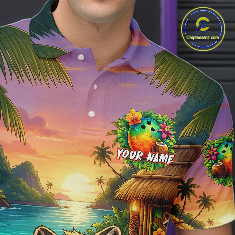 Floral Raccoon Bowling Shirt for Men Custom Bowling Team Jersey Polo & Quarter-Zip QZT993