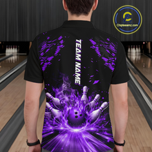 Load image into Gallery viewer, Custom Purple Flame Bowling Team Shirt for Men Polo &amp; 1/4-Zip Bowling Jersey Bowling League Uniform QZT866
