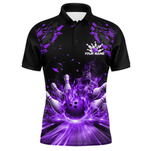 Load image into Gallery viewer, Custom Purple Flame Bowling Team Shirt for Men Polo &amp; 1/4-Zip Bowling Jersey Bowling League Uniform QZT866
