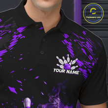 Load image into Gallery viewer, Custom Purple Flame Bowling Team Shirt for Men Polo &amp; 1/4-Zip Bowling Jersey Bowling League Uniform QZT866