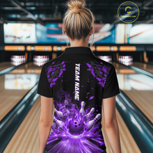 Load image into Gallery viewer, Custom Purple Flame Bowling Team Shirt for Men Polo &amp; 1/4-Zip Bowling Jersey Bowling League Uniform QZT866