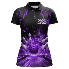 Load image into Gallery viewer, Custom Purple Flame Bowling Team Shirt for Men Polo &amp; 1/4-Zip Bowling Jersey Bowling League Uniform QZT866