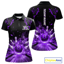 Load image into Gallery viewer, Custom Purple Flame Bowling Team Shirt for Men Polo &amp; 1/4-Zip Bowling Jersey Bowling League Uniform QZT866