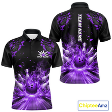 Load image into Gallery viewer, Custom Purple Flame Bowling Team Shirt for Men Polo &amp; 1/4-Zip Bowling Jersey Bowling League Uniform QZT866