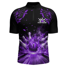 Load image into Gallery viewer, Custom Purple Flame Bowling Team Shirt for Men Polo &amp; 1/4-Zip Bowling Jersey Bowling League Uniform QZT866