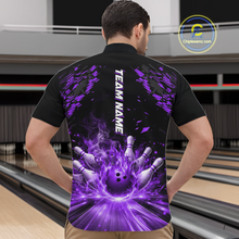 Load image into Gallery viewer, Custom Purple Flame Bowling Team Shirt for Men Polo &amp; 1/4-Zip Bowling Jersey Bowling League Uniform QZT866