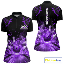Load image into Gallery viewer, Custom Purple Flame Bowling Team Shirt for Men Polo &amp; 1/4-Zip Bowling Jersey Bowling League Uniform QZT866