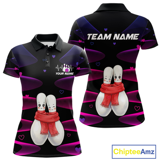 Personalized Valentine Bowling Shirt for Couples Bowling Jersey Pink Bowling Gift Polo & 1/4-Zip QZT870