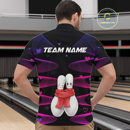 Personalized Valentine Bowling Shirt for Couples Bowling Jersey Pink Bowling Gift Polo & 1/4-Zip QZT870