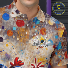Load image into Gallery viewer, Custom Funny Chicken Bowling Team Shirt for Men Colorful Bowling Buddy Shirt Polo &amp; 1/4 Bowling Outfit QZT955