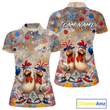Load image into Gallery viewer, Custom Funny Chicken Bowling Team Shirt for Women Colorful Bowling Buddy Shirt Polo &amp; 1/4 Bowling Outfit QZT955