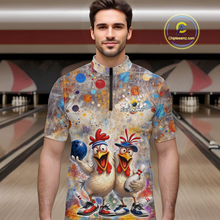Load image into Gallery viewer, Custom Funny Chicken Bowling Team Shirt for Men Colorful Bowling Buddy Shirt Polo &amp; 1/4 Bowling Outfit QZT955