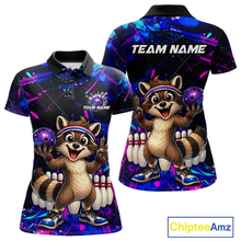 Load image into Gallery viewer, Custom Neon Funny Raccoon Bowling Team Jersey for Women Bowling Shirt Bowling Tournament Polo &amp; 1/4-Zip QZT957